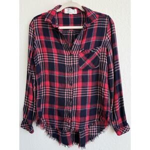 Cloth & Stone Anthropologie Plaid Flannel Shirt Raw Hem Button Down Women’s